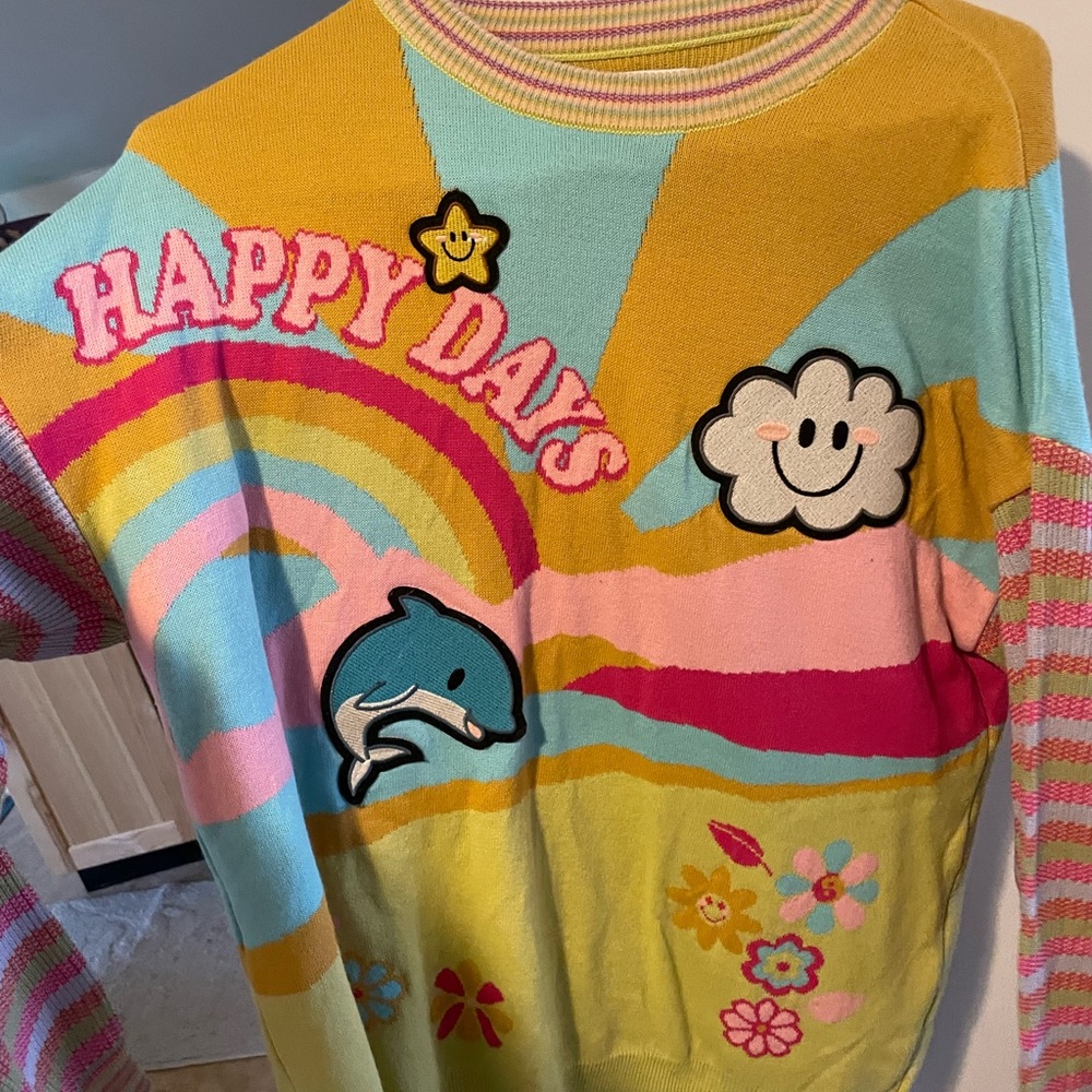multi color knit sweater happy days!